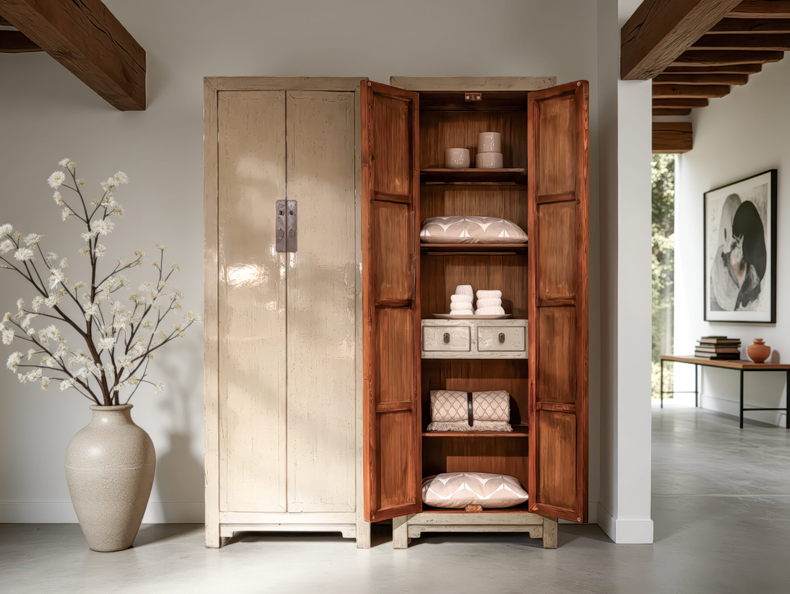 Authentieke Chinese kastin hoogglans, lades en vintage uitstraling