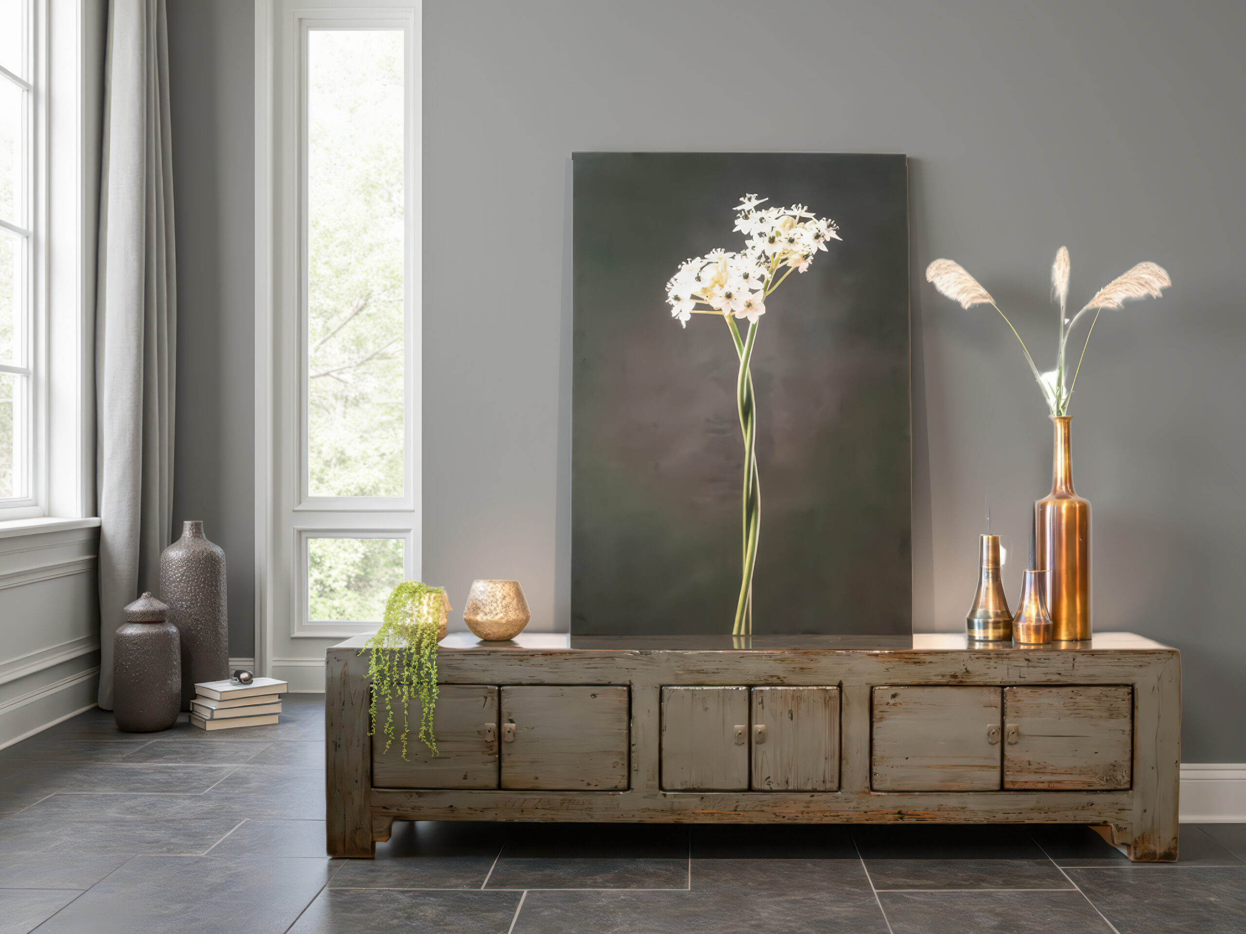 Tv-meubel met unieke houtstructuur en hoogglans afwerking voor een chique look