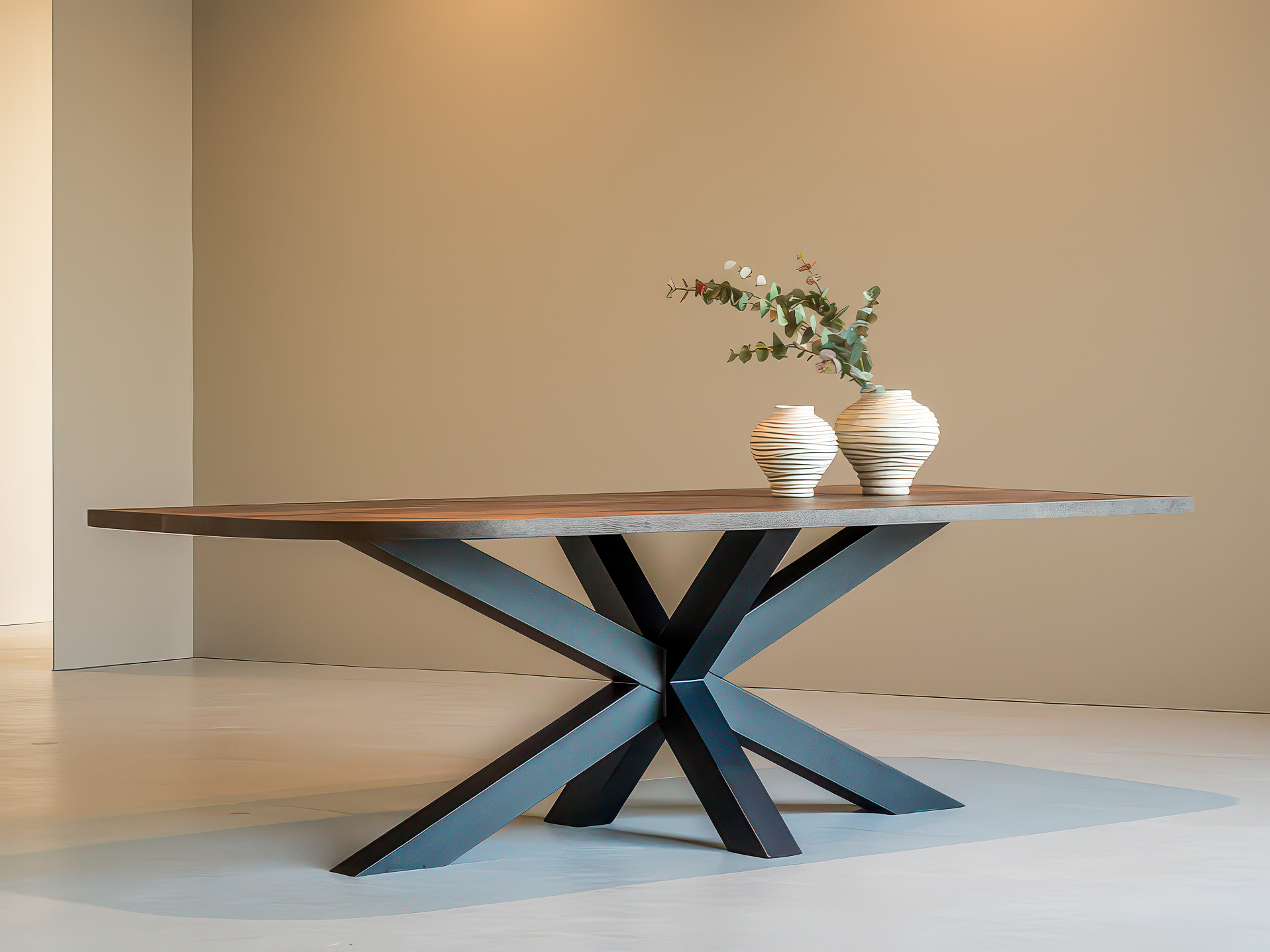 Tafel Antibes XL - 240x100x76cm - lotus b - rechte rand - deer brown - metaalkleur zwart