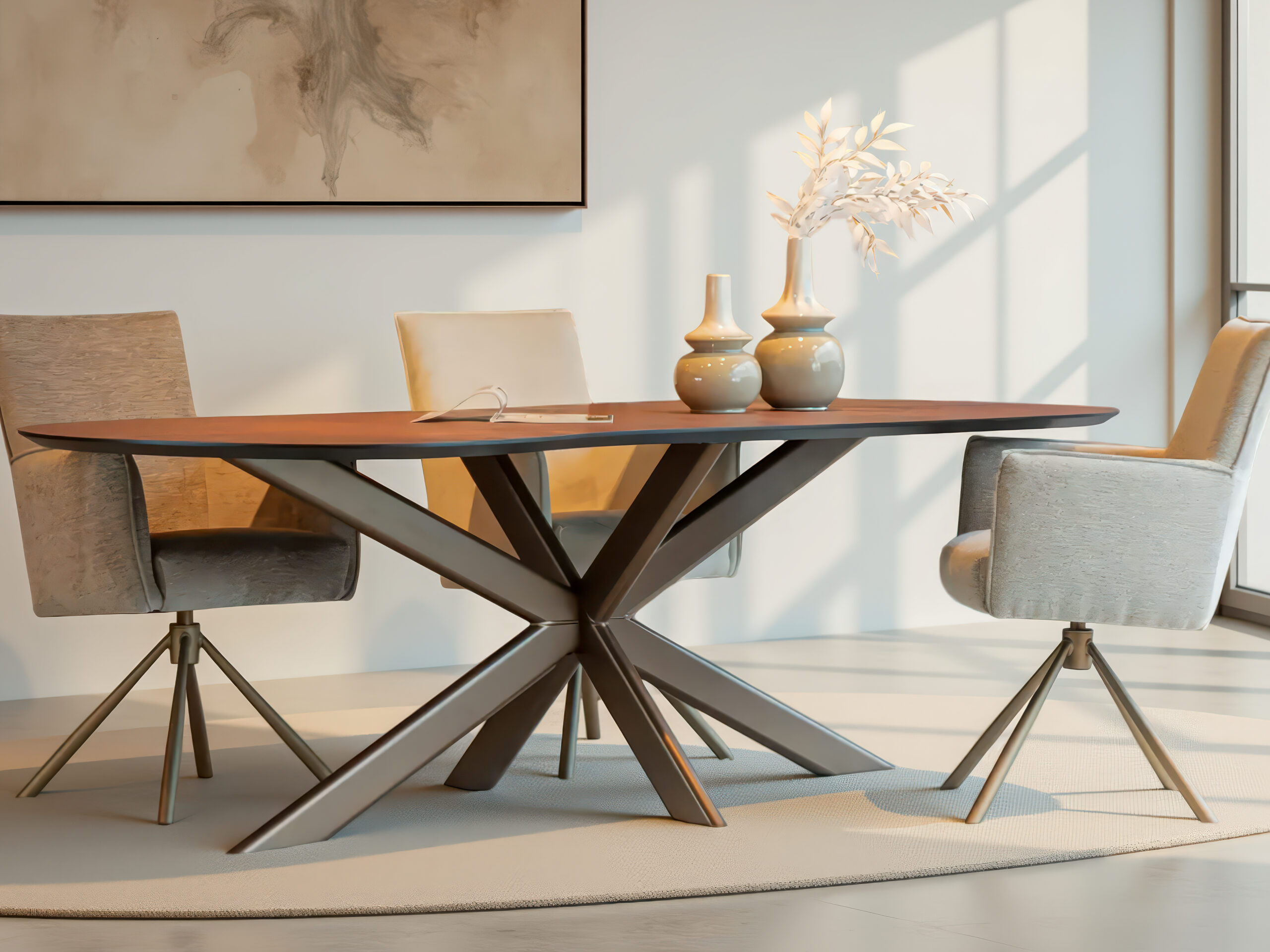 Halfronde HPL tafel geschikt voor zowel werk als eten