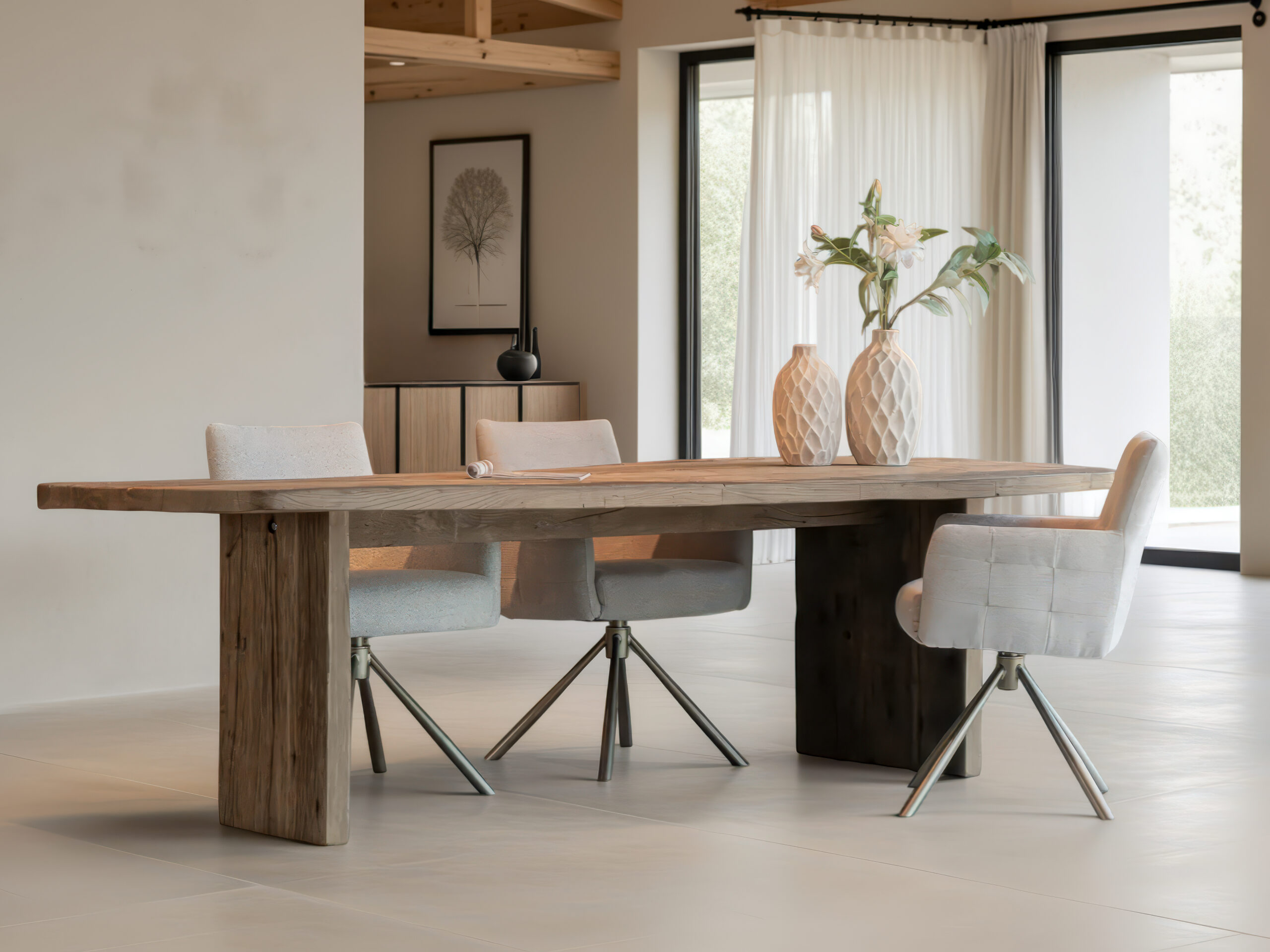 Ambachtelijk vormgegeven kloostertafel met elegante details in het onderstel