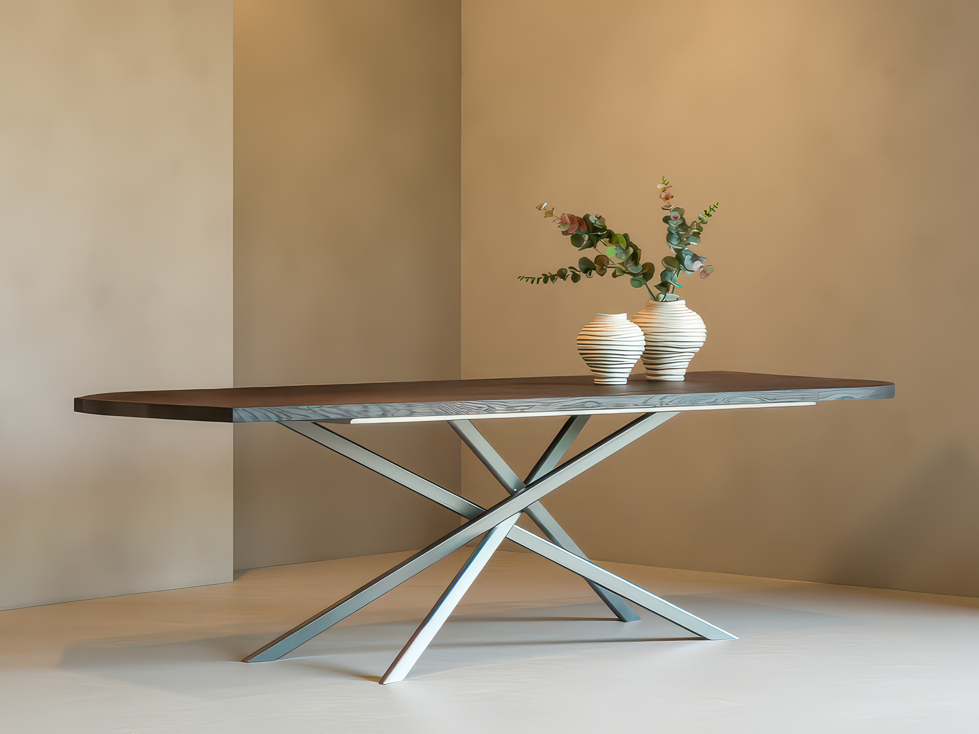 Tafel Lormont - 260x100x77cm - wing - rechte rand - forest - metaalkleur champagne