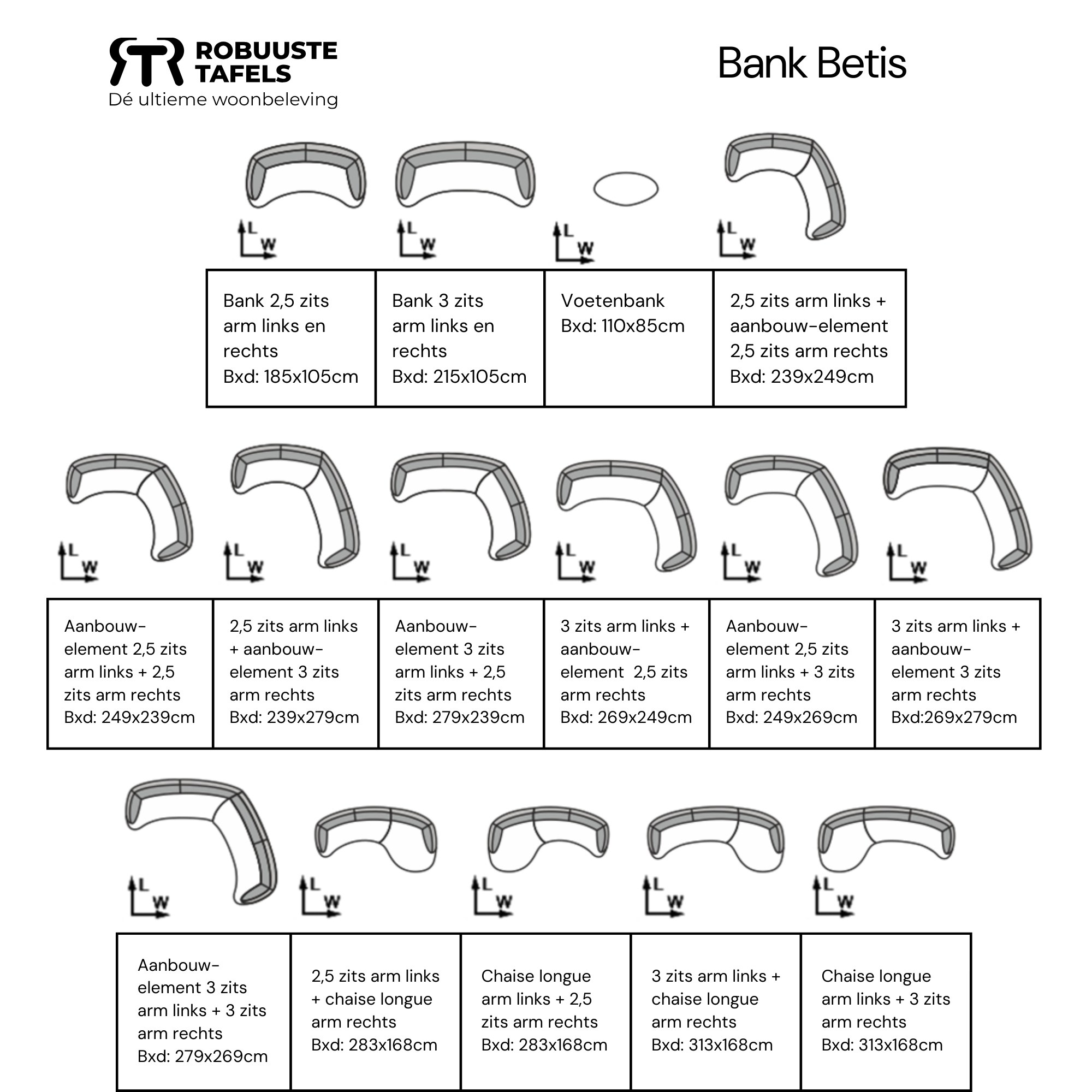 Bank Betis opstellingen, vierkant formaat