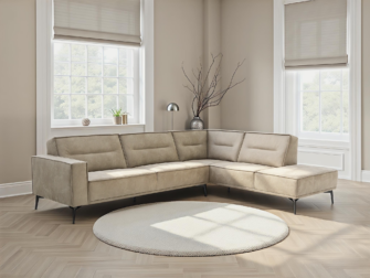 Bank Finlay - adore sand - 3 zits arm links - hoek element met open eiland rechts Beige hoekbank met chaise longue en hoge rugleuningen voor extra comfort