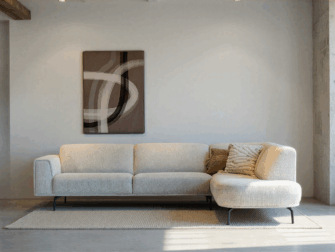 beige hoekbank met een rond open eiland