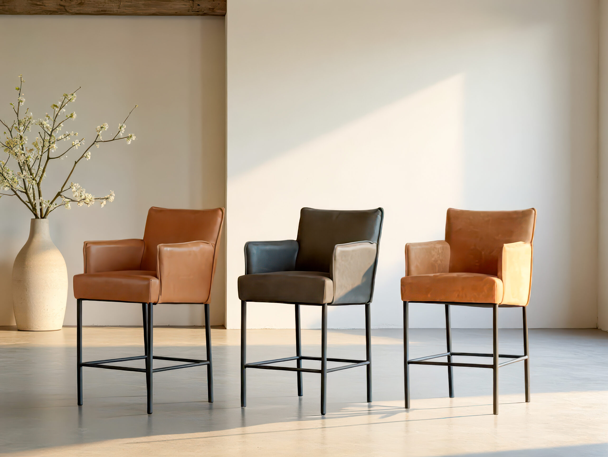 Barkruk Nardo - antigo leer cognac - antigo leer grey - bull eco leder caramel - zithoogte 68cm