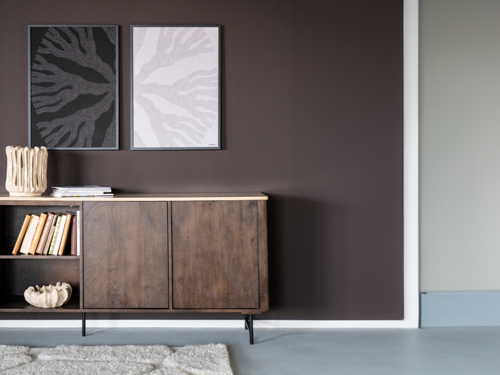 modern dressoir mangohout travertin