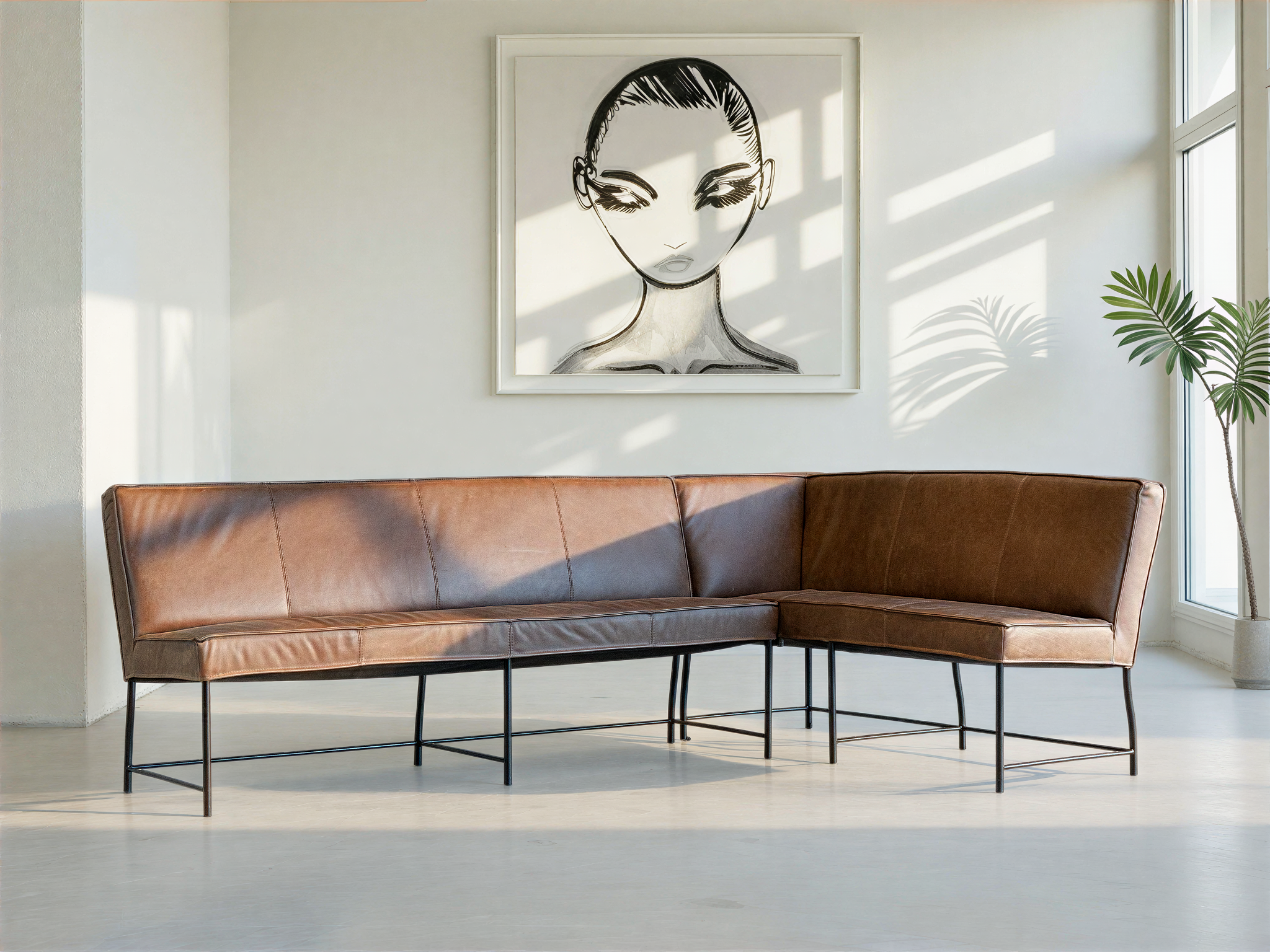 Eetkamerbank Lupertazi - antigo leer brown - 200cm - hoek links 175cm