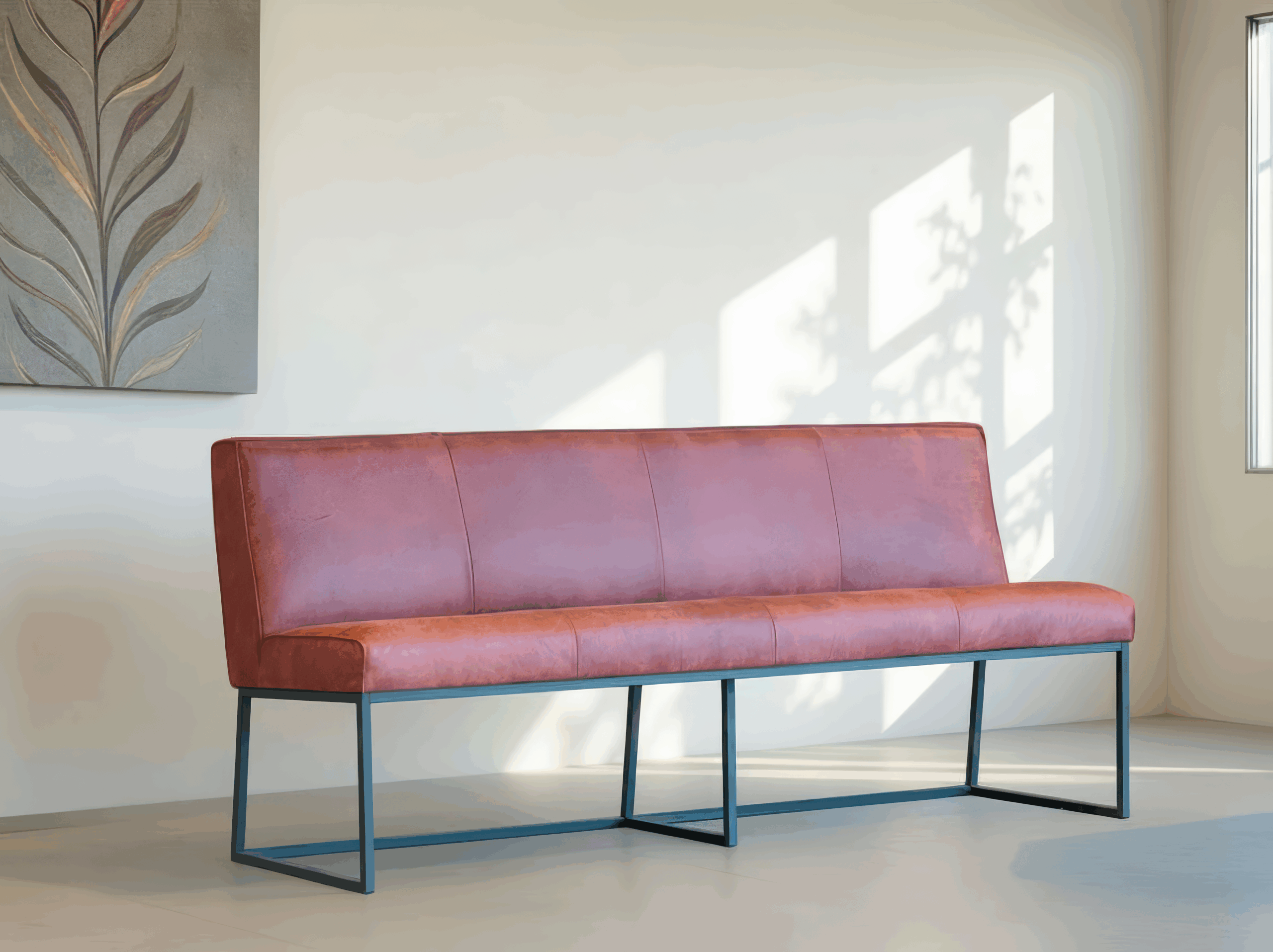 Eetkamerbank Pesara - africa leer theater red - 196cm - metaalkleur RAL 7021