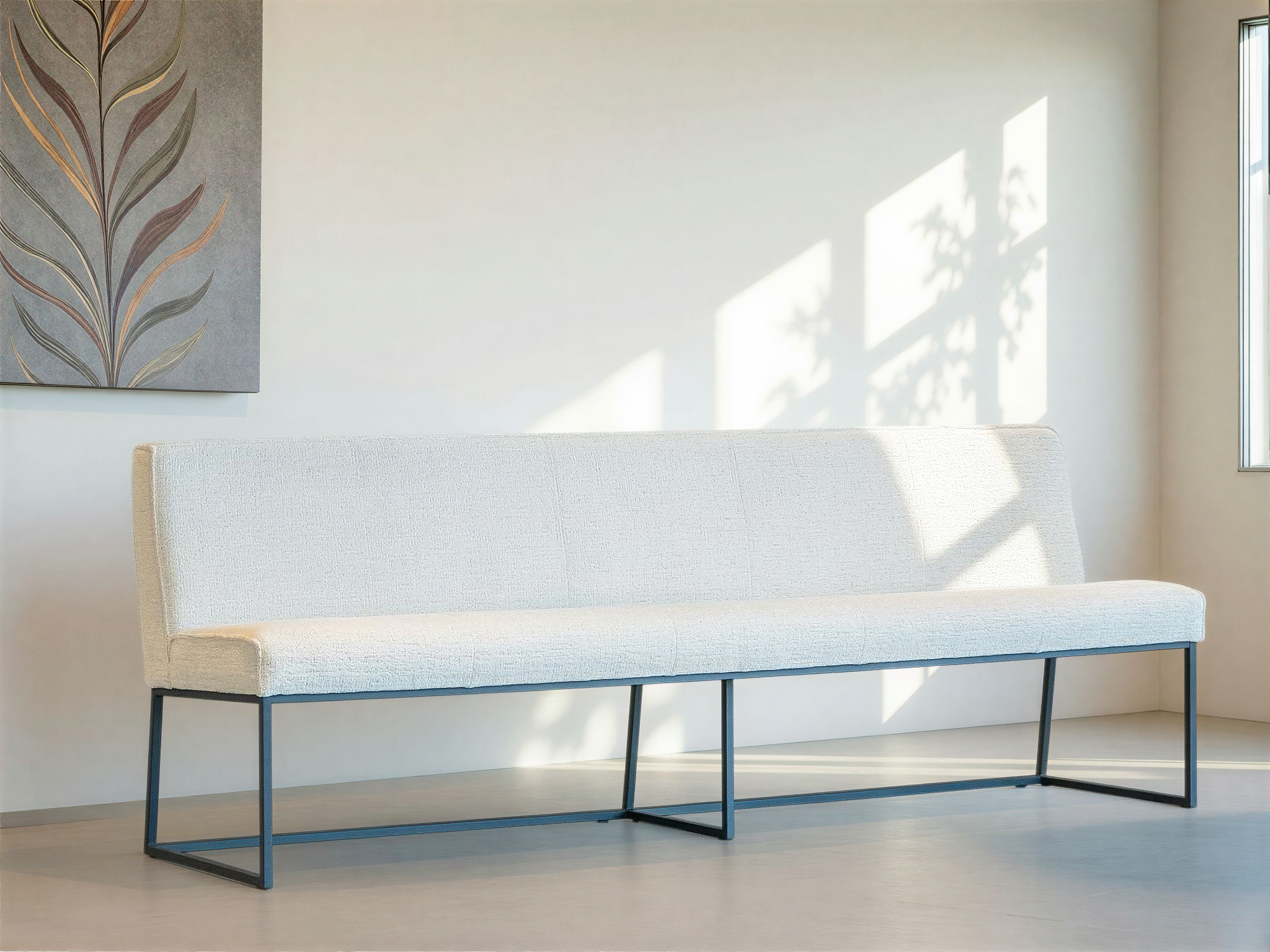 Eetkamerbank Pesara - cloud ecru - 244cm - metaalkleur RAL 7021