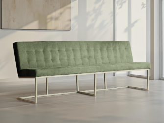 Frisgroene eetkamerbank met horizontale stiknaden