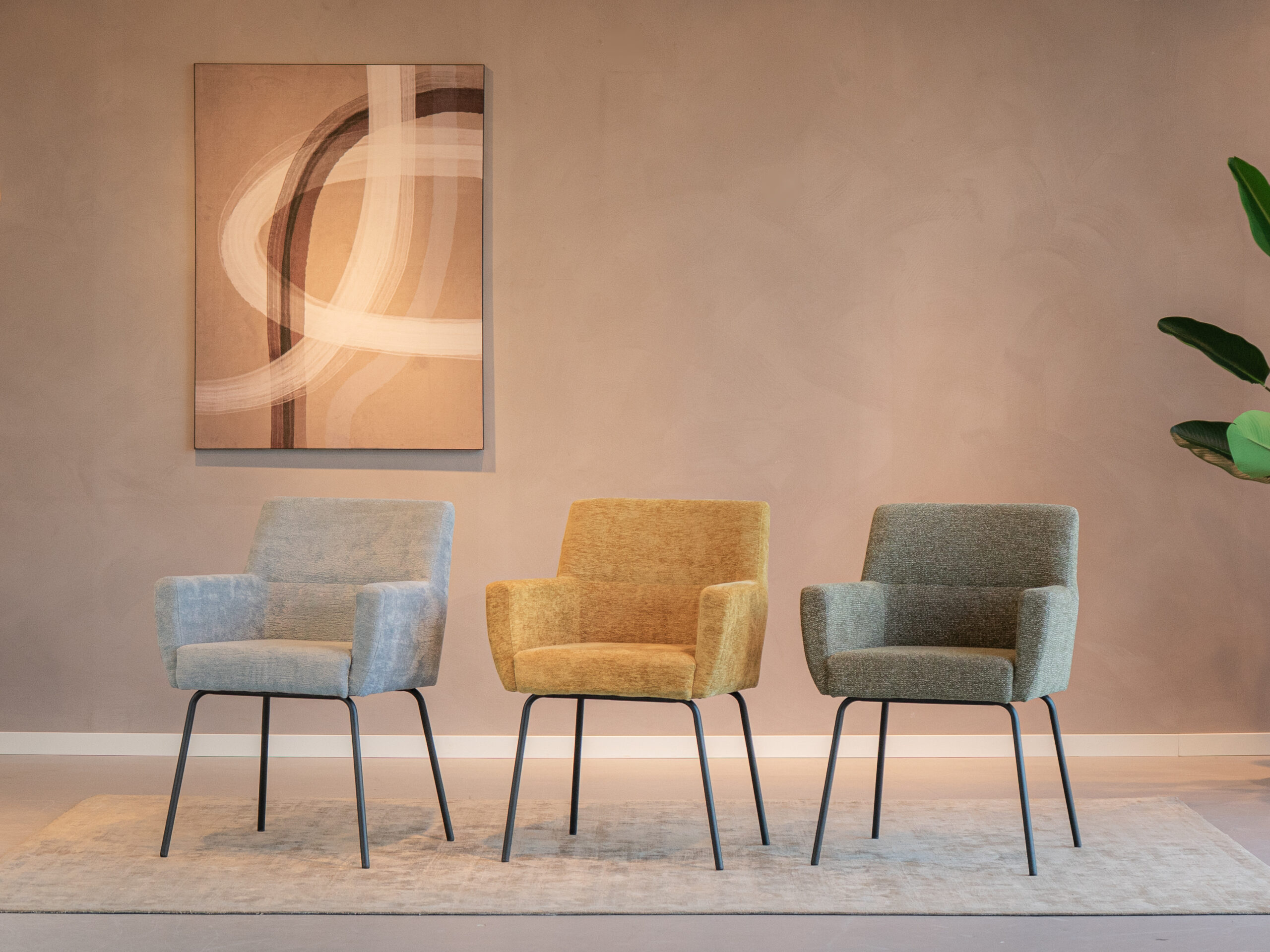 Diverse kleuren eetkamerstoelen