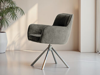 Stoel met antraciet kuip op draaibare poot, die comfort combineert met contrast