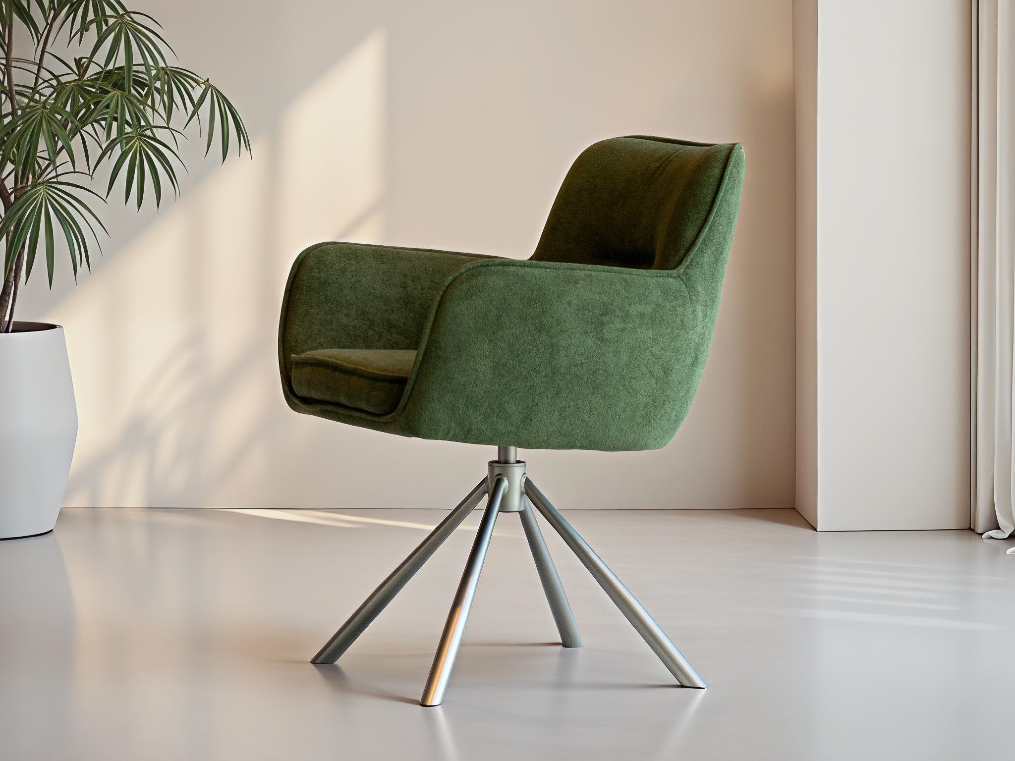 Stijlvolle groene stoel met draaibare poot en stevige zit