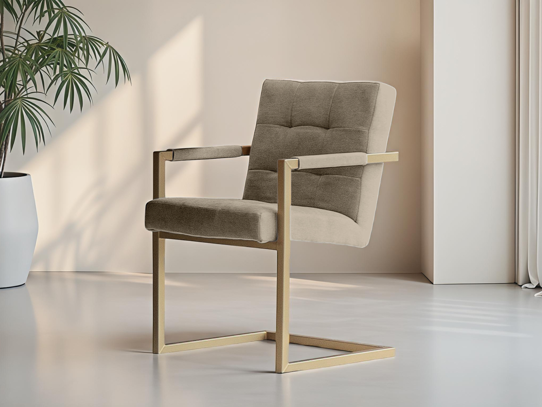 Taupe eetkamerstoel met rechte rug