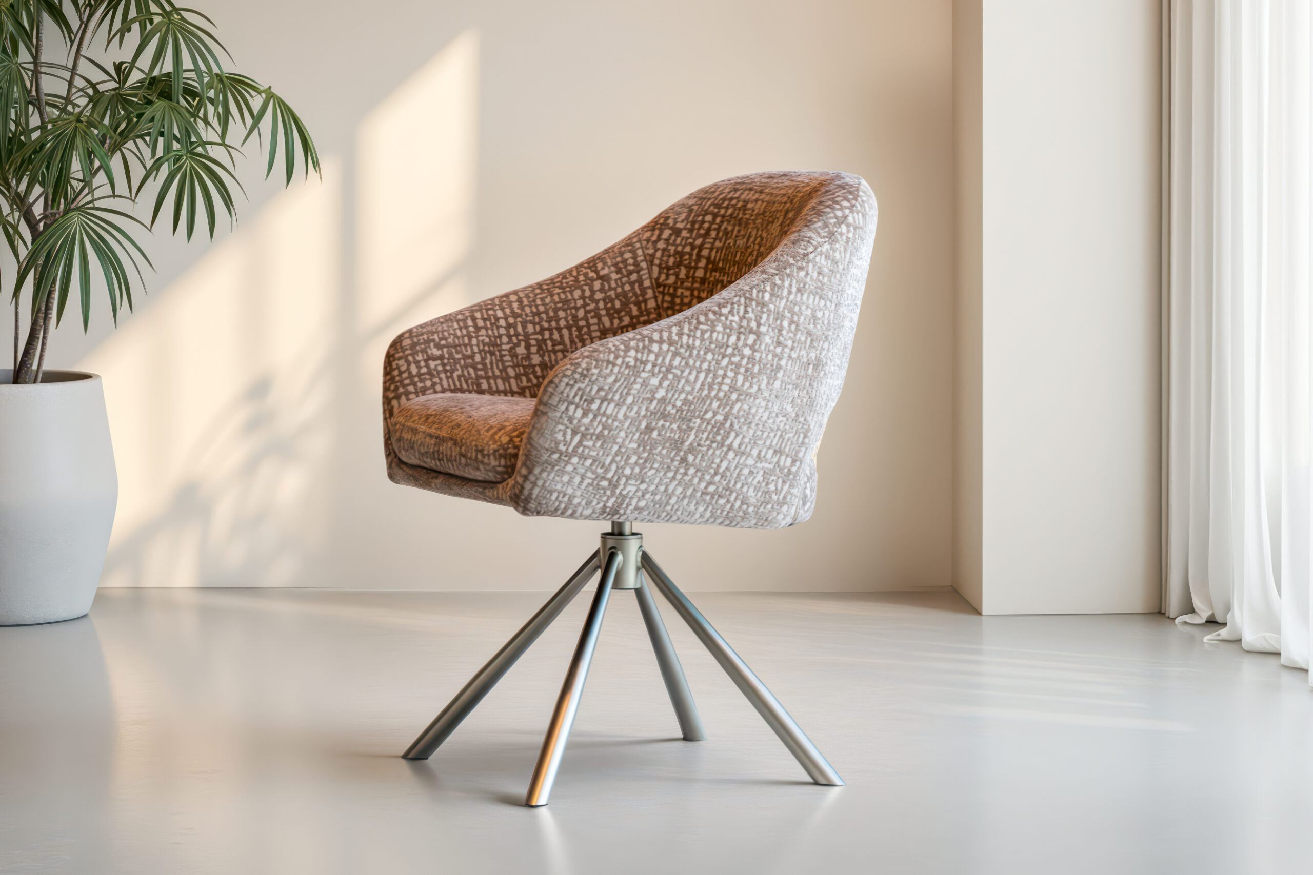 Moderne eetkamerstoel met draaifunctie en zachte stoffering