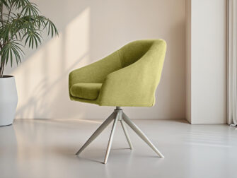 Eetkamerstoel met frisse limoengroene stof en slanke draaibare poot