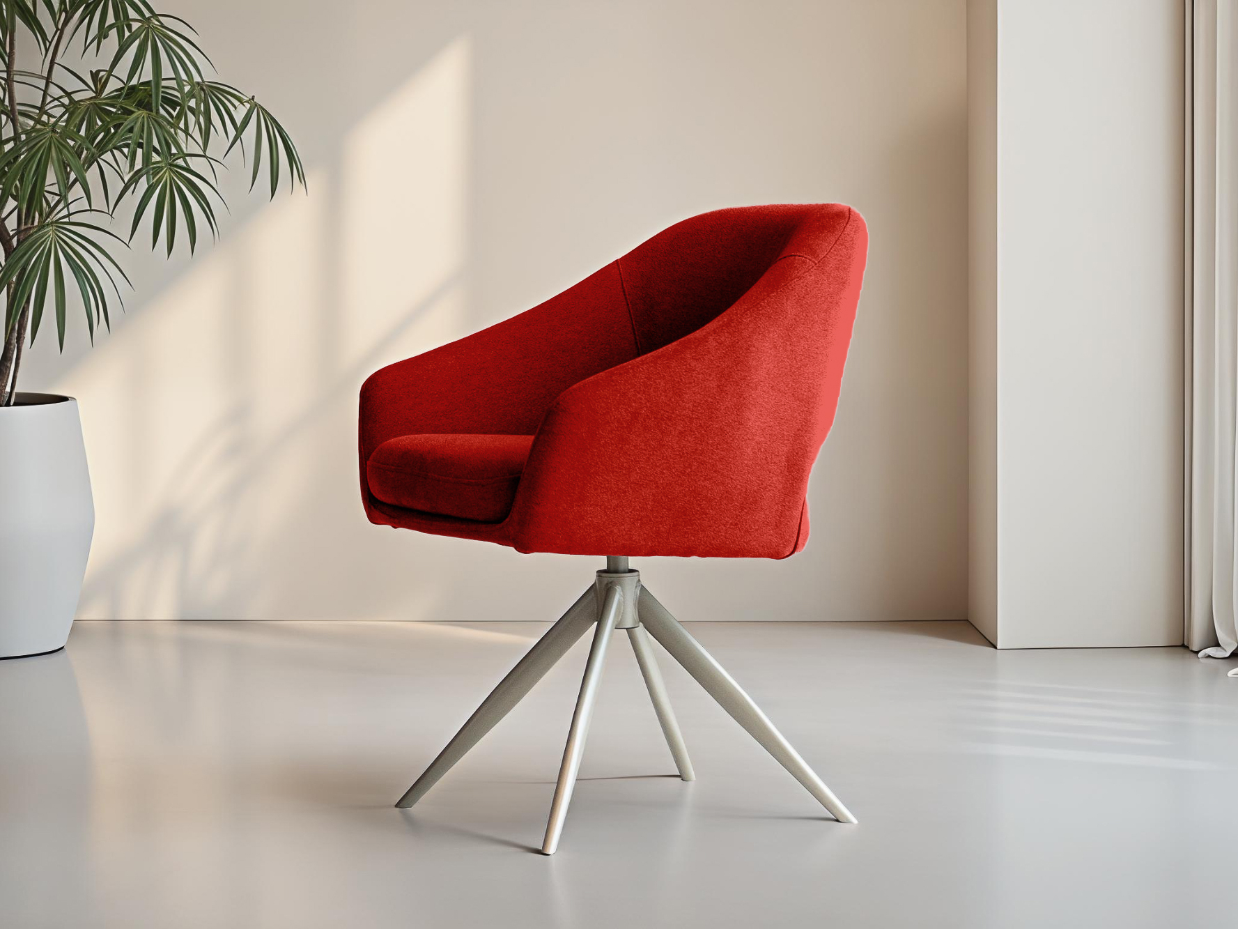 Eetkamerstoel met draaivoet en rode bekleding, voor een opvallende uitstraling aan tafel