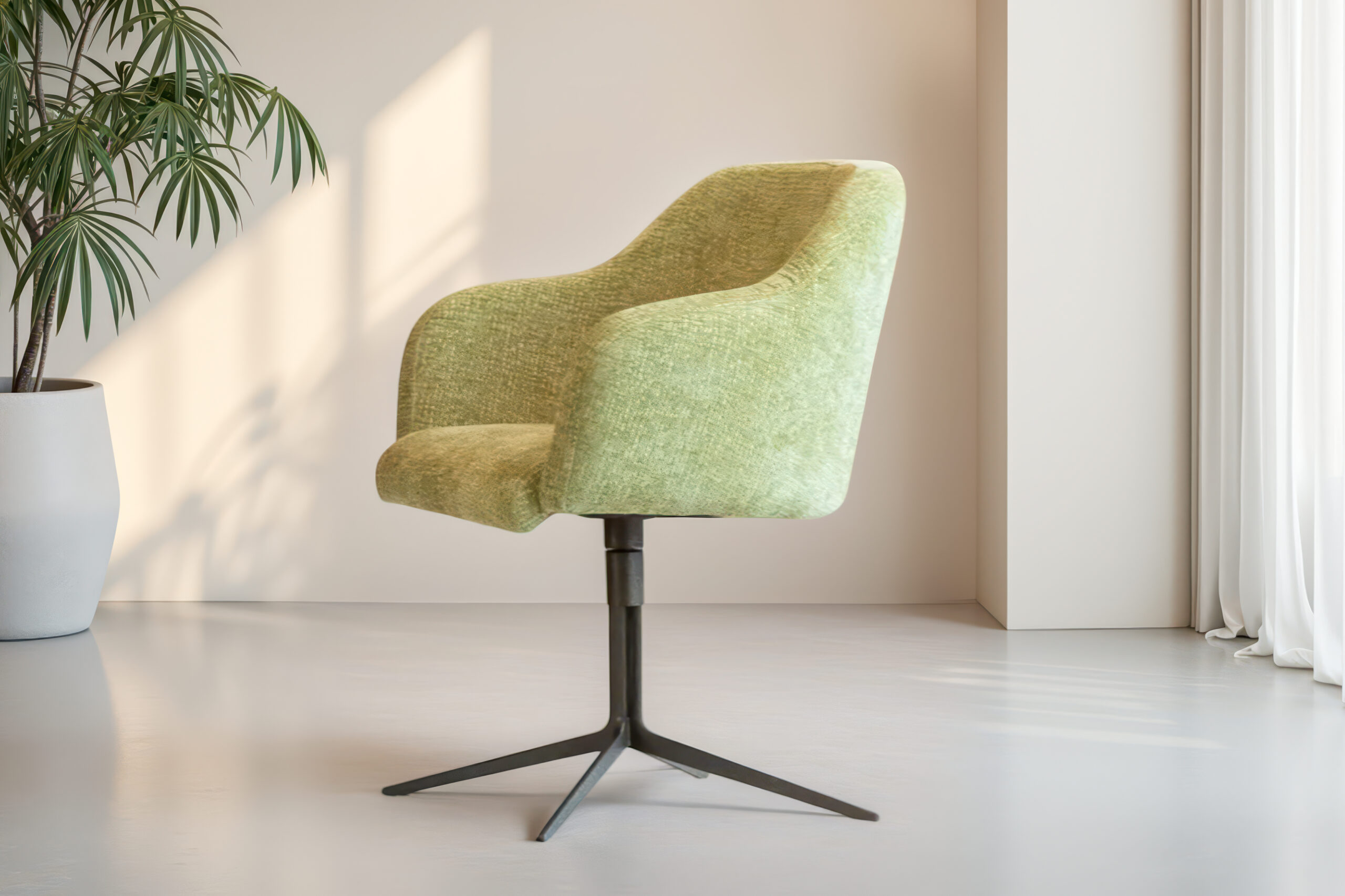 Design eetkamerstoel met draaibaar onderstel in gepoedercoat staal