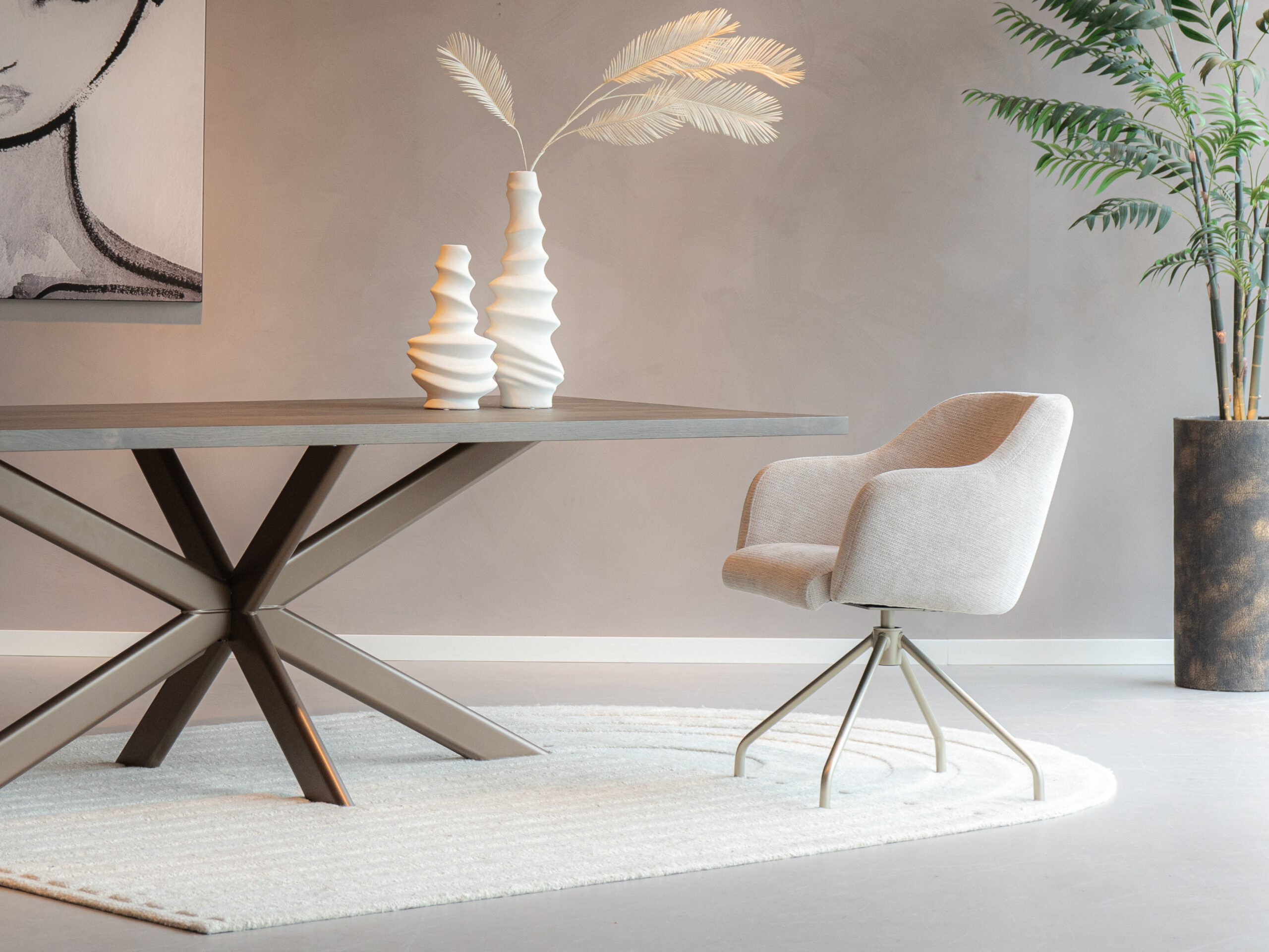 elegante ronde eetkamerstoel champagne