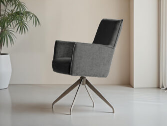 Antraciet eetkamerstoel met hoge rug en gekleurde poten