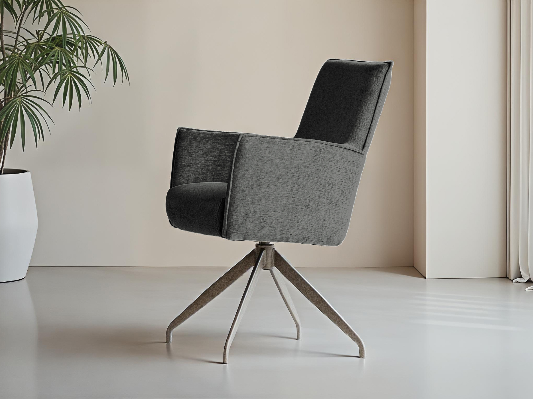 Antraciet eetkamerstoel met hoge rug en gekleurde poten