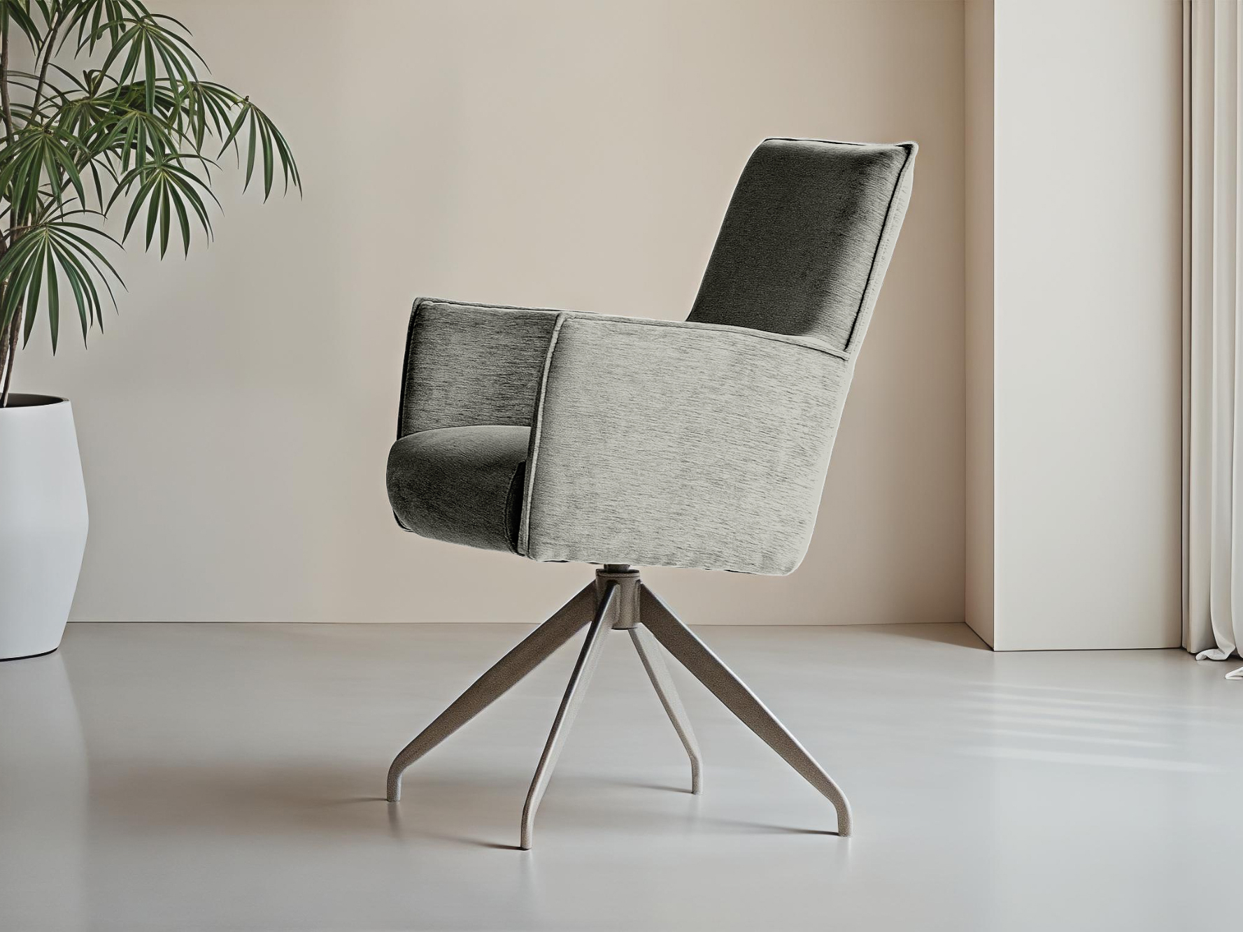 Lichtgrijze eetkamerstoel met luxe velvet afwerking