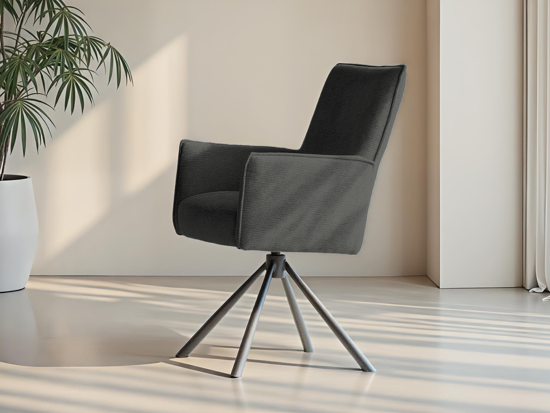 Klassieke onyx zwarte eetkamerstoel met comfortabele zitting