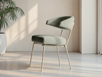 Grijs-groene eetkamerstoel met moderne tweekleurige afwerking en luxe zitcomfort