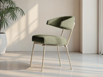 Licht olijfgroene stoel met elegante vormgeving en vaste pootconstructie