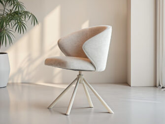 Eetkamerstoel Kayali - mito beige - onderstel c - metaalkleur magnum Eetkamerstoel met kleurige bekleding in het beige en magnum kleurige poot