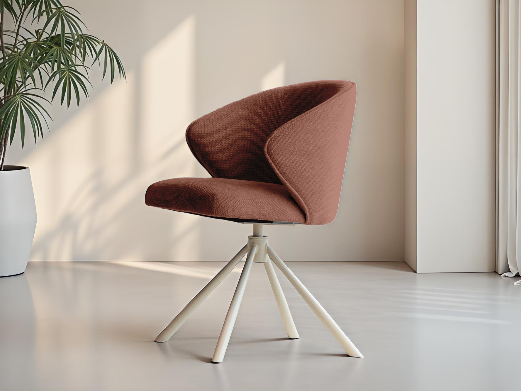 Gezellige eetkamerstoel met uitnodigende vorm en volle zitting