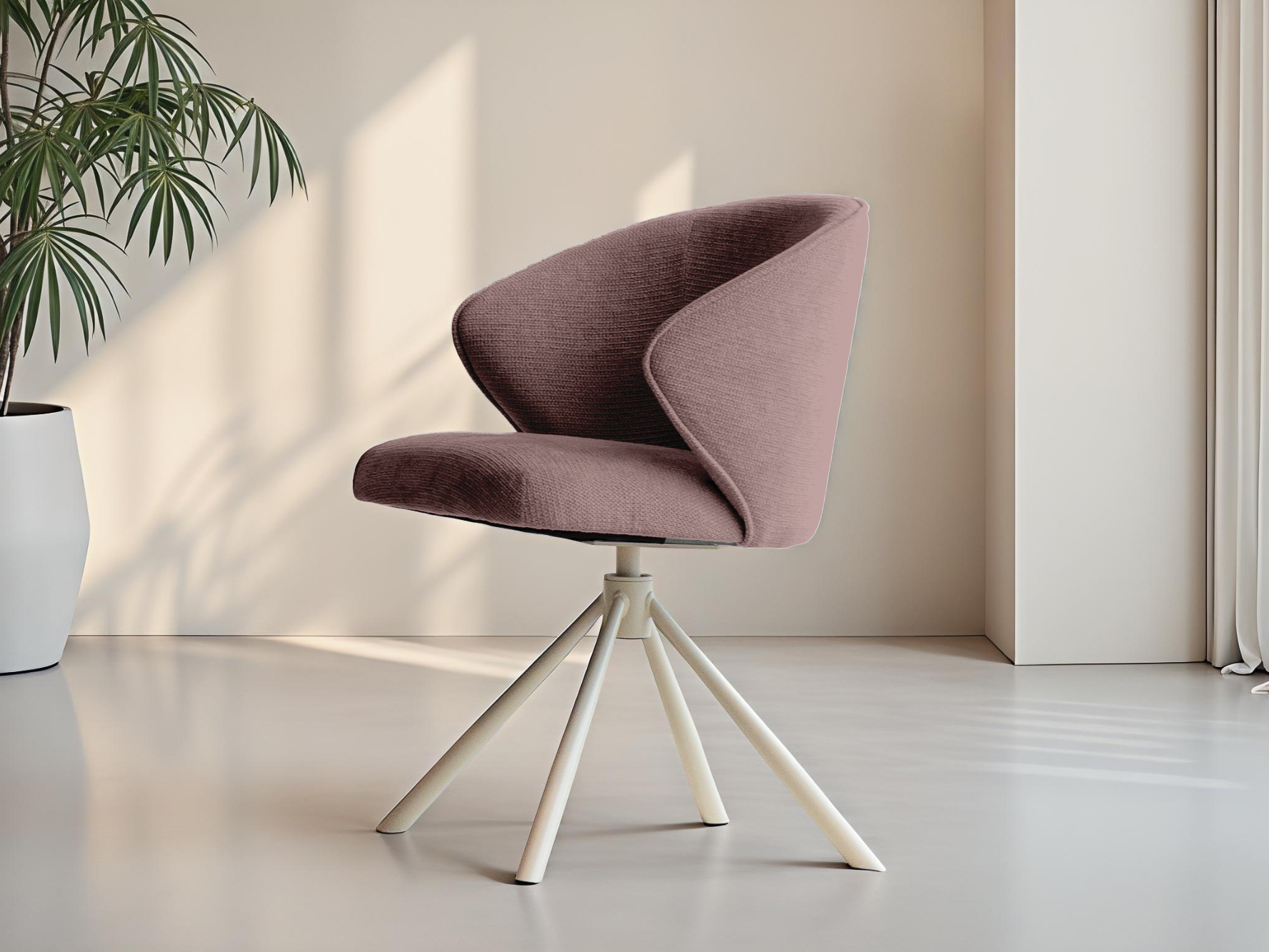 Strakke designstoel voor aan tafel met draaibare metalen voet