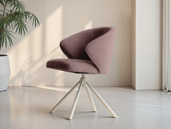 Eetkamerstoel Kayali - mito burgundy - onderstel c - metaalkleur magnum Eetkamerstoel met zachte paarsroze zitting en gekleurde metalen basis