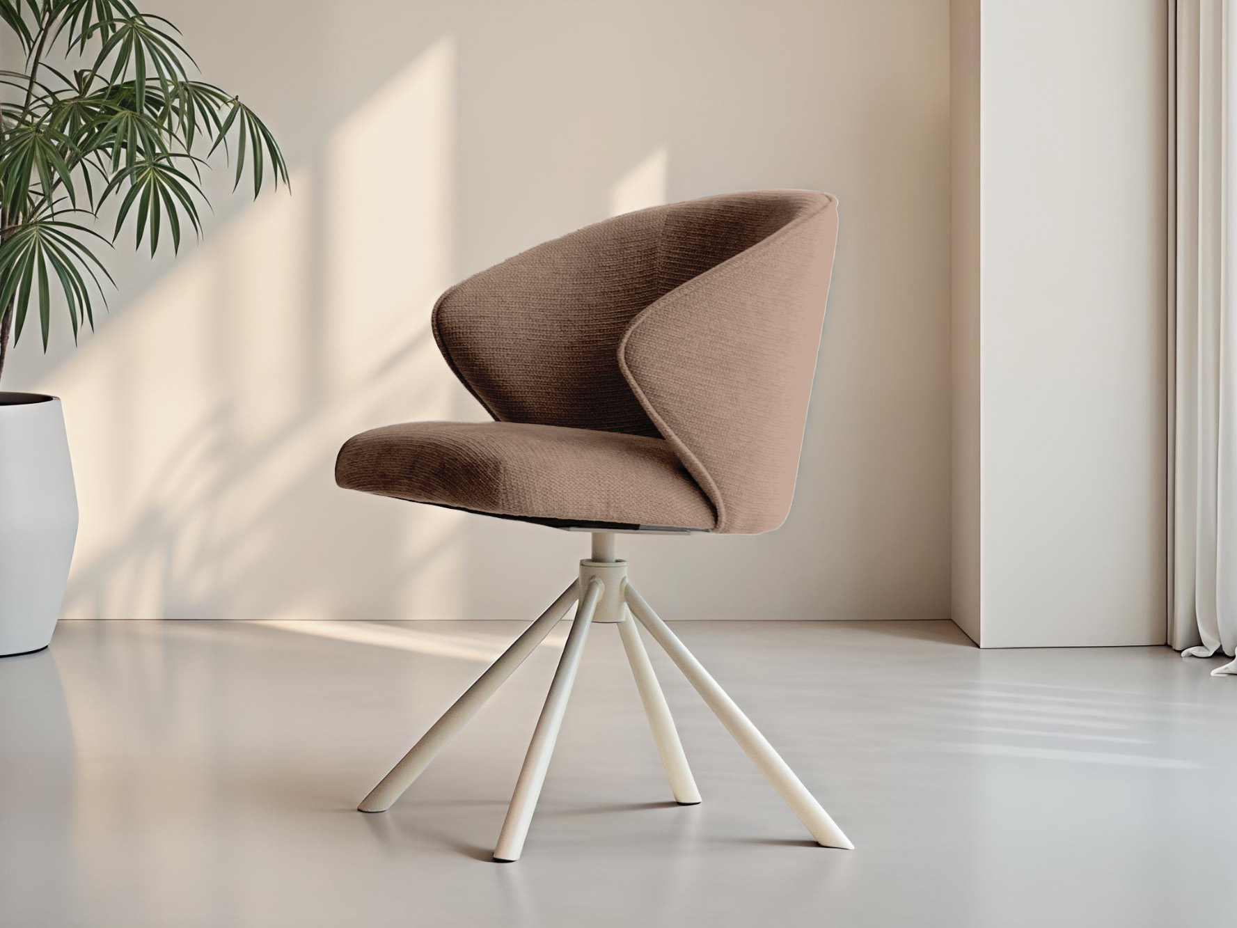 Bruine designstoel met moderne kruispoot voor extra flair