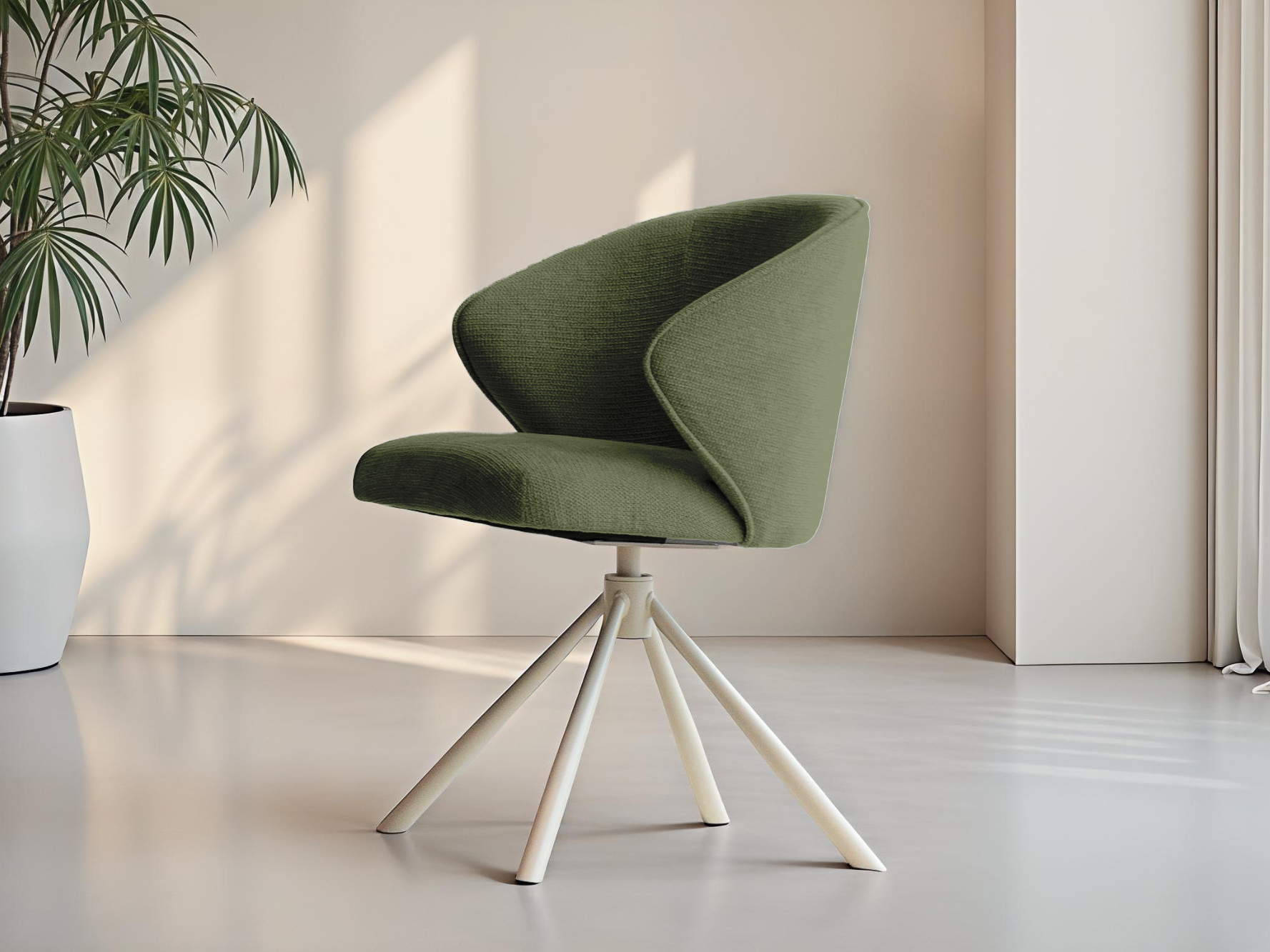 Hedendaagse eetkamerstoel met zachte stof en stevige vorm