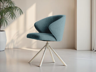 Eetkamerstoel Kayali - mito iceblue - onderstel c - metaalkleur magnum Luxe kuipstoel met armleuningen op een elegante pootconstructie