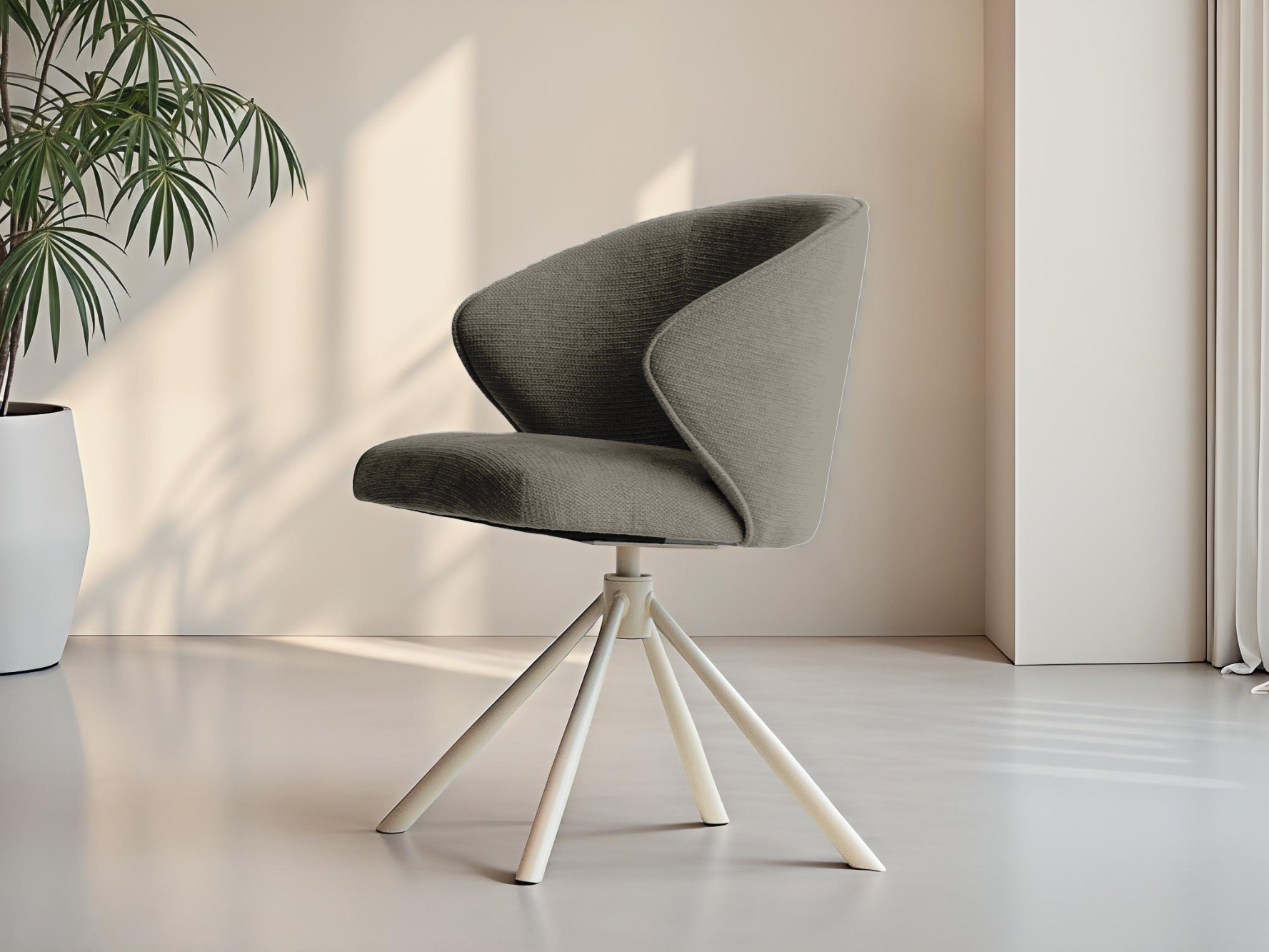 Stijlvolle eetkamerstoel met luxe stof en vierpotige draaivoet