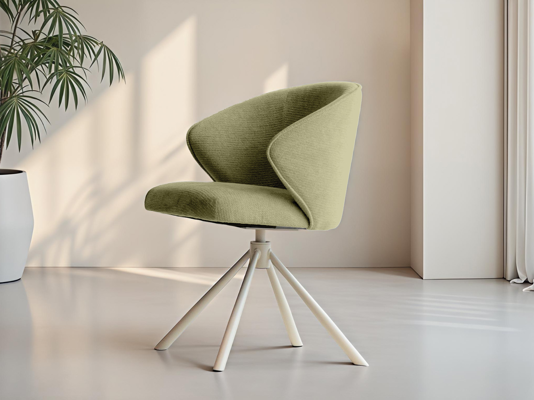 Stijlvolle stoel in groene stof met lichte kruispoot