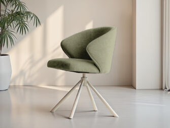 Eetkamerstoel Kayali - mito sage - onderstel c - metaalkleur magnum Saliegroene eetstoel met stof bekleding en uitnodigend zitcomfort