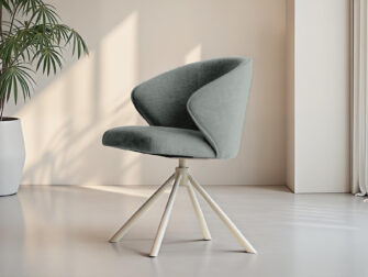 Eetkamerstoel Kayali - mito slate - onderstel c - metaalkleur magnum Zachtgrijze eetkamerstoel met ronde rug en stijlvolle poten