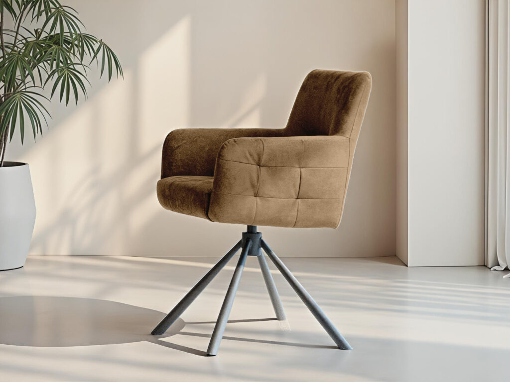 caramel kleurige eetkamerstoel met stiksels