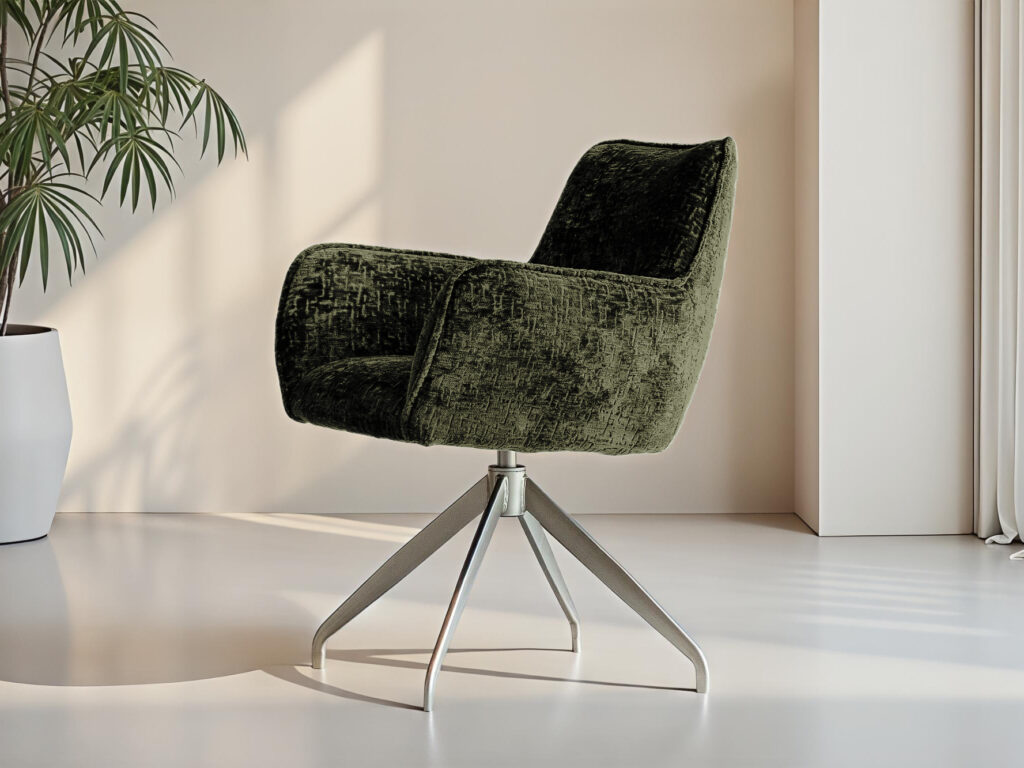 Gestoffeerde stoel met draaibare poot voor aan de eettafel