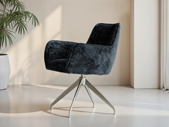 Eetkamerstoel Massimo - Eppic select tocco nightshade - onderstel r - metaalkleur champagne Comfortabele eetkamerstoel met blauwgrijze teddy stof en stabiel metalen onderstel