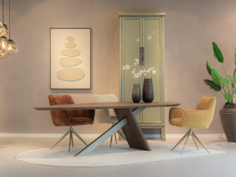 Eetkamerstoel Massimo - cloud gold - onderstel t - metaalkleur brons antiek draaibare eetkamerstoelen met gekleurd onderstel