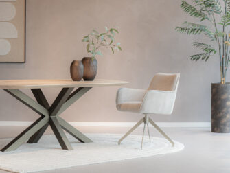 Eetkamerstoel Massimo - mito beige - onderstel e - metaalkleur champagne luxe eetkamerstoelen auto return