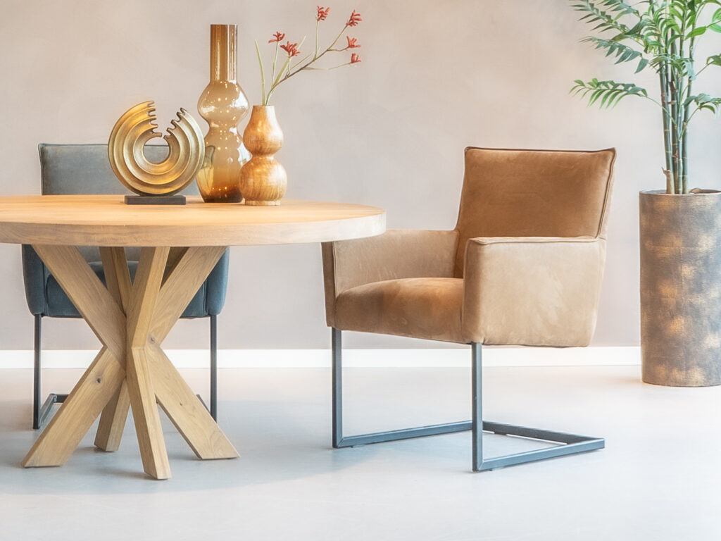 industriële leren eetstoel