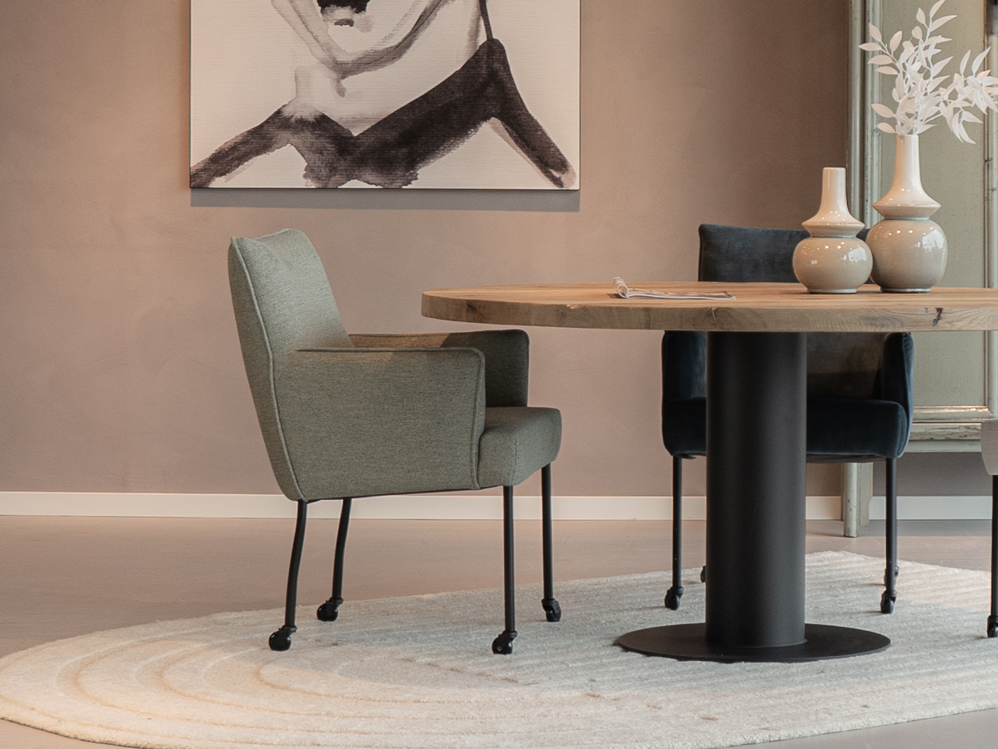 groene eetkamerstoelen met arm leuning