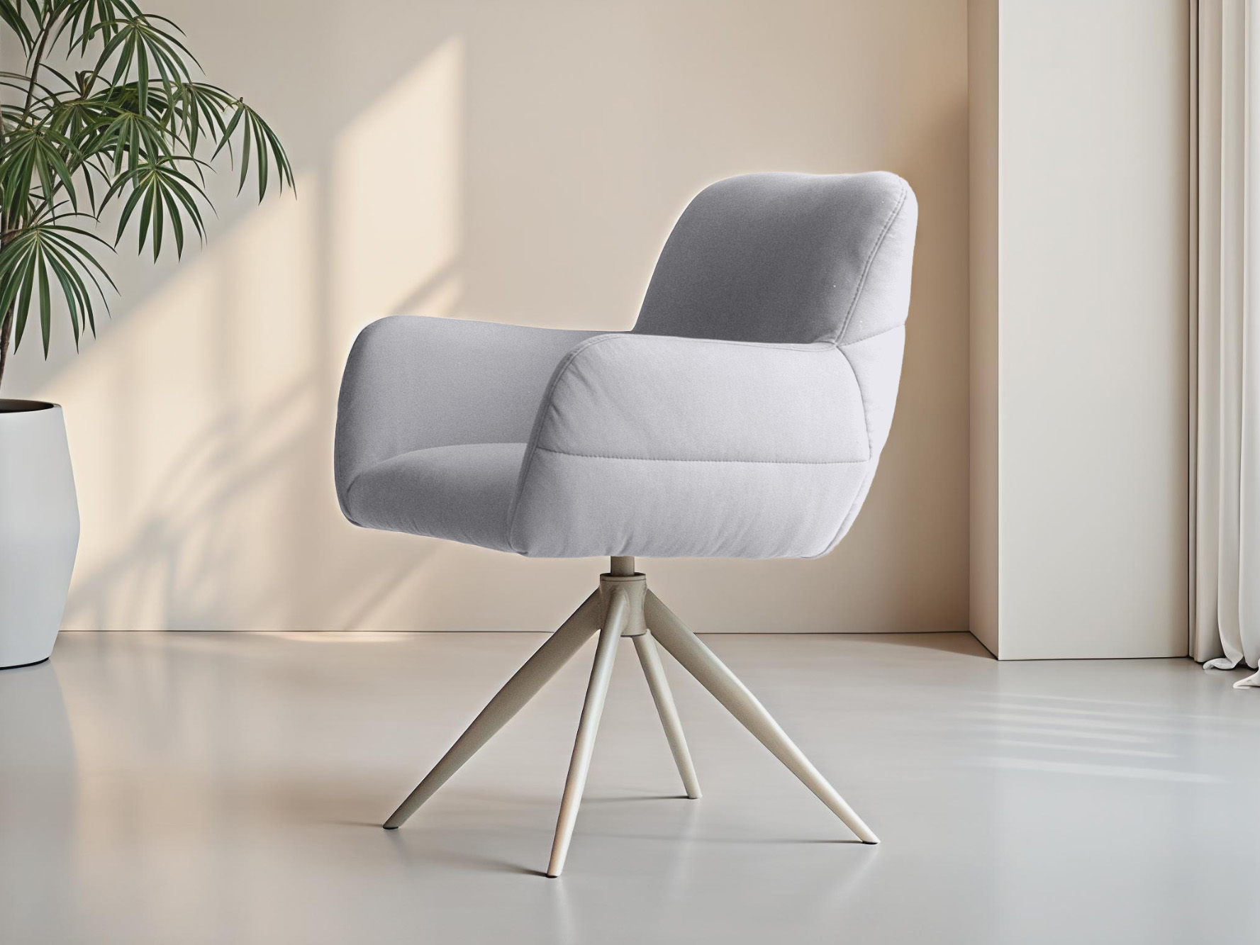 Lichtgrijze fluwelen eetkamerstoel met comfortabele zitvorm