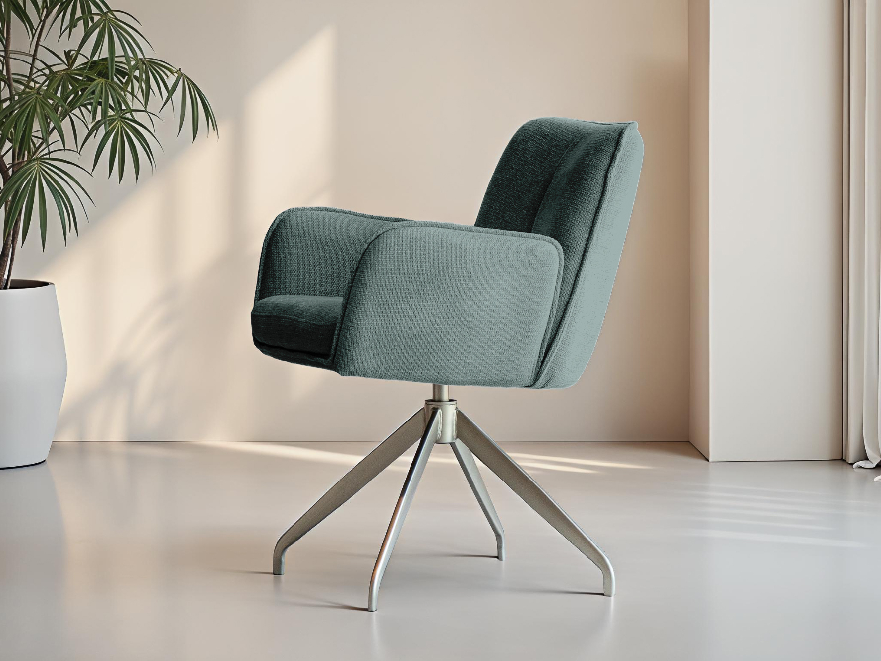 Olijfgroene stoel met stevige rugleuning en comfortabele zitting